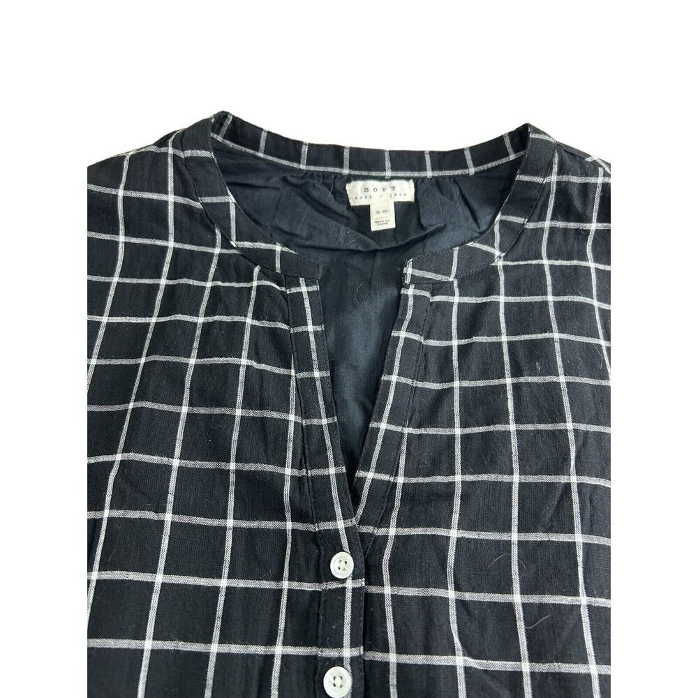 Soft Joie Iselyn Black Plaid Shirt Dress Sz XS Long Roll Tab Sleeves Above Knee - Picture 7 of 11